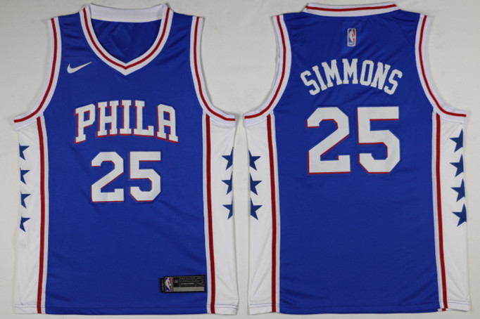 Men Philadelphia 76ers #25 Simmons Blue Game Nike NBA Jerseys